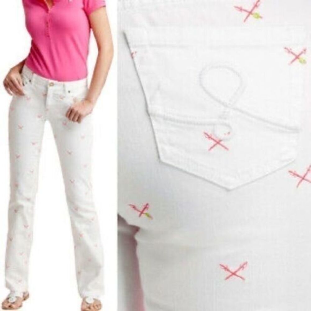 Lilly Pulitzer Aida White Martini Sword Fight Embroidered Stretch Jeans size 2